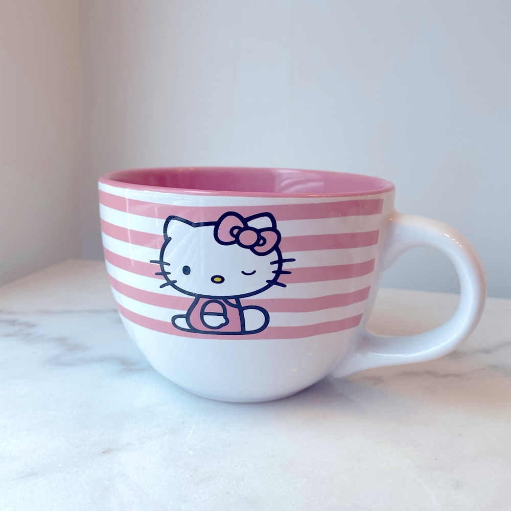 Hello Kitty Pink Striped Soup Bowl Mug